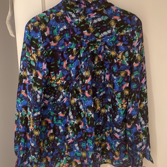 Long sleeve diamond 💎 print silk tie blouse by Milly size 4 small made in USA - Picture 6 of 6